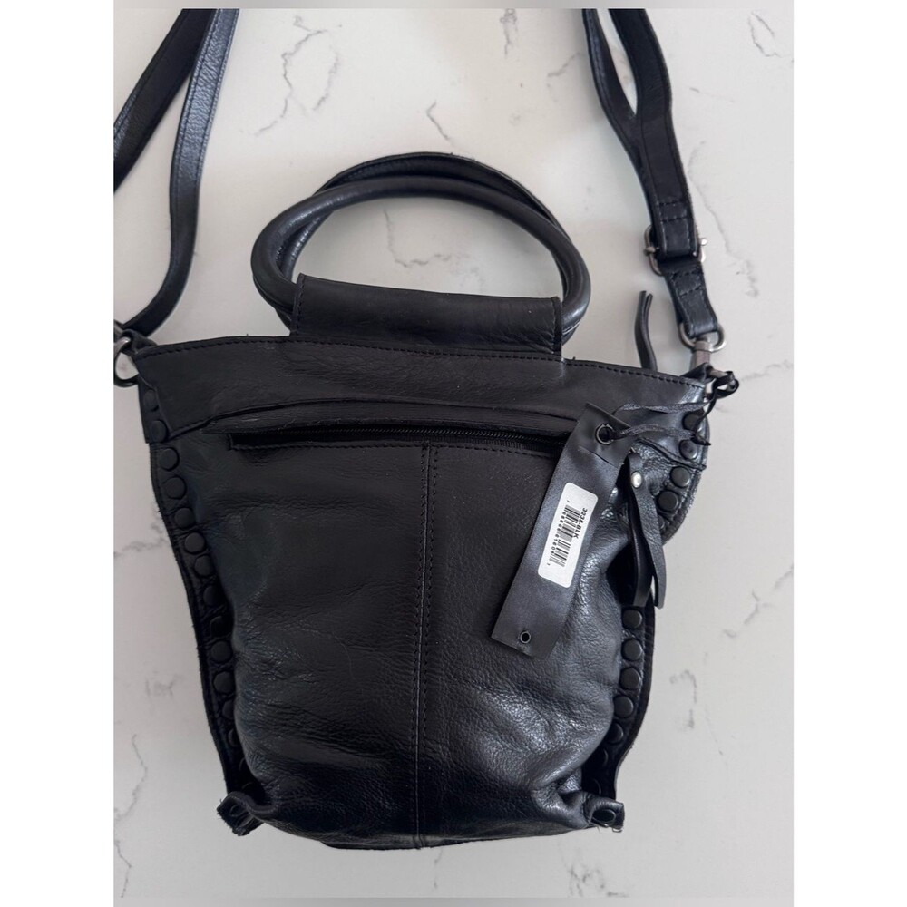 NWT Latico Leathers Black Leather Studded Bucket Crossbody Bag